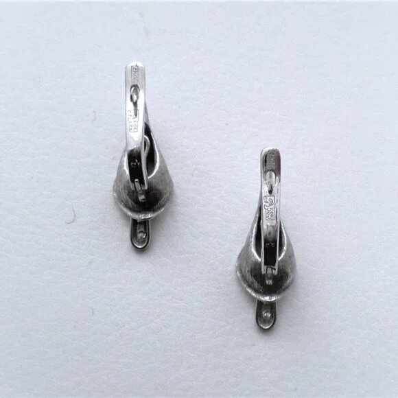 UNIQUE Russian 14K 585 White Gold CZ Cluster Calla Lily Flower Dangle Earrings - Picture 7 of 8